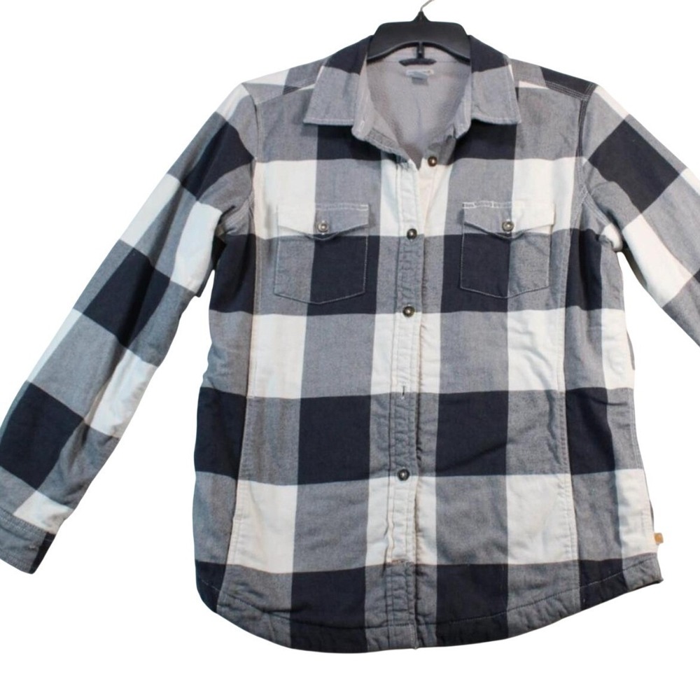 Carhartt Girls Fleece Lined Buffalo Plaid Flannel Shirt Jacket Gray L 12/14